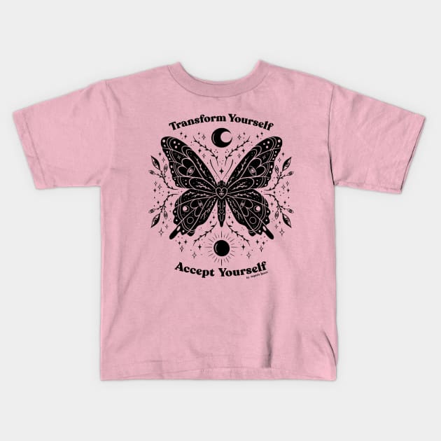 Black Butterfly Kids T-Shirt by Mystic Heart